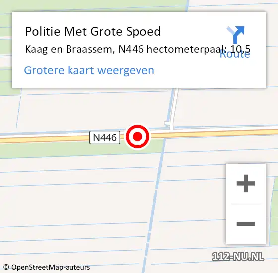Locatie op kaart van de 112 melding: Politie Met Grote Spoed Naar Kaag en Braassem, N446 hectometerpaal: 10,5 op 20 november 2021 20:16