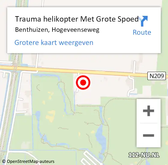 Locatie op kaart van de 112 melding: Trauma helikopter Met Grote Spoed Naar Benthuizen, Hogeveenseweg op 20 november 2021 20:18