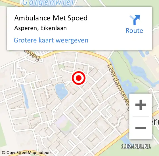 Locatie op kaart van de 112 melding: Ambulance Met Spoed Naar Asperen, Eikenlaan op 20 november 2021 20:26