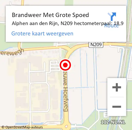 Locatie op kaart van de 112 melding: Brandweer Met Grote Spoed Naar Alphen aan den Rijn, N209 hectometerpaal: 18,9 op 20 november 2021 20:33