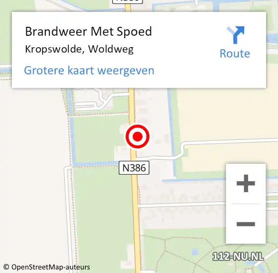 Locatie op kaart van de 112 melding: Brandweer Met Spoed Naar Kropswolde, Woldweg op 20 november 2021 20:38