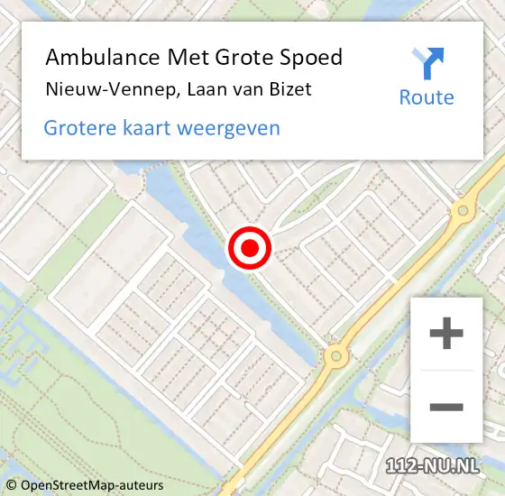 Locatie op kaart van de 112 melding: Ambulance Met Grote Spoed Naar Nieuw-Vennep, Laan van Bizet op 20 november 2021 21:07