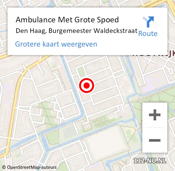 Locatie op kaart van de 112 melding: Ambulance Met Grote Spoed Naar Den Haag, Burgemeester Waldeckstraat op 20 november 2021 21:50