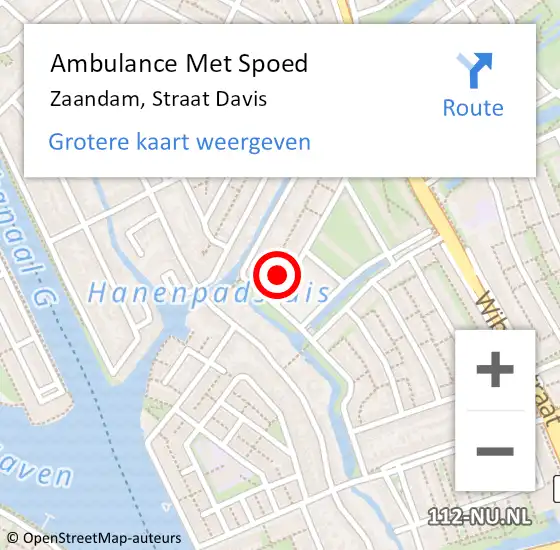 Locatie op kaart van de 112 melding: Ambulance Met Spoed Naar Zaandam, Straat Davis op 20 november 2021 21:56