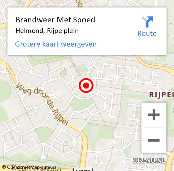 Locatie op kaart van de 112 melding: Brandweer Met Spoed Naar Helmond, Rijpelplein op 20 november 2021 22:17