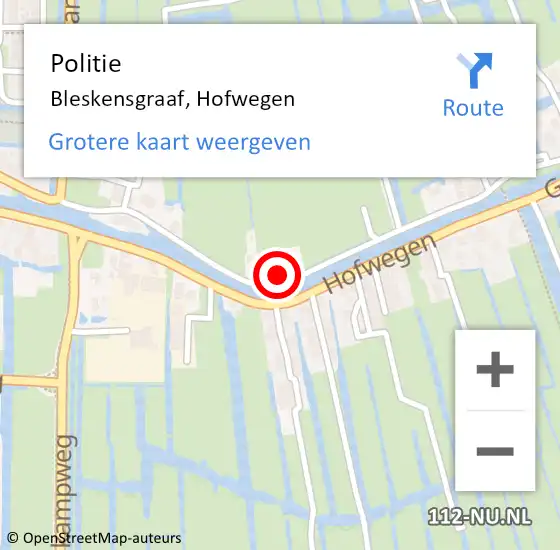 Locatie op kaart van de 112 melding: Politie Bleskensgraaf, Hofwegen op 20 november 2021 22:48