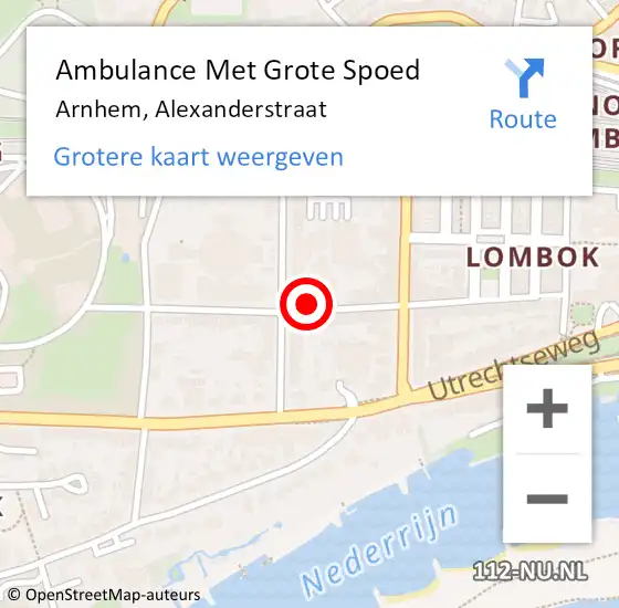 Locatie op kaart van de 112 melding: Ambulance Met Grote Spoed Naar Arnhem, Alexanderstraat op 20 november 2021 22:54