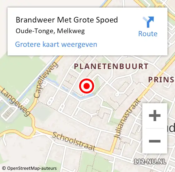 Locatie op kaart van de 112 melding: Brandweer Met Grote Spoed Naar Oude-Tonge, Melkweg op 20 november 2021 23:59