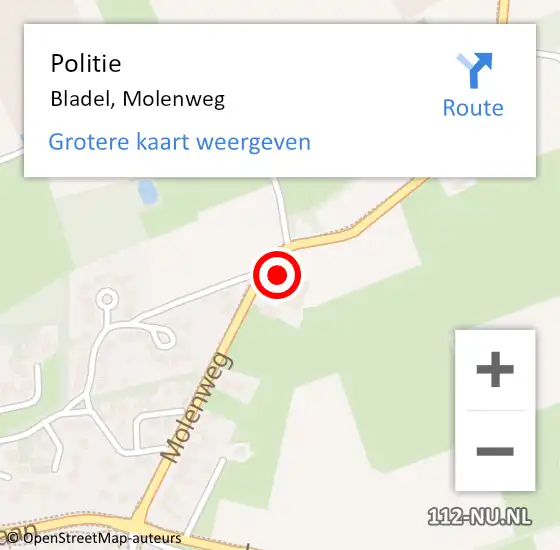 Locatie op kaart van de 112 melding: Politie Bladel, Molenweg op 21 november 2021 00:20