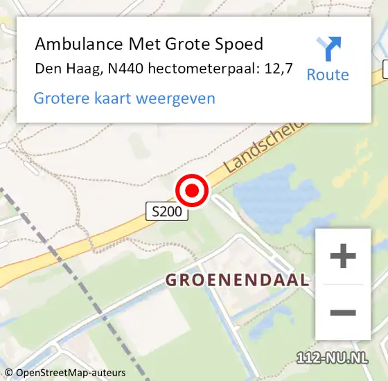 Locatie op kaart van de 112 melding: Ambulance Met Grote Spoed Naar Den Haag, N440 hectometerpaal: 12,7 op 21 november 2021 00:34