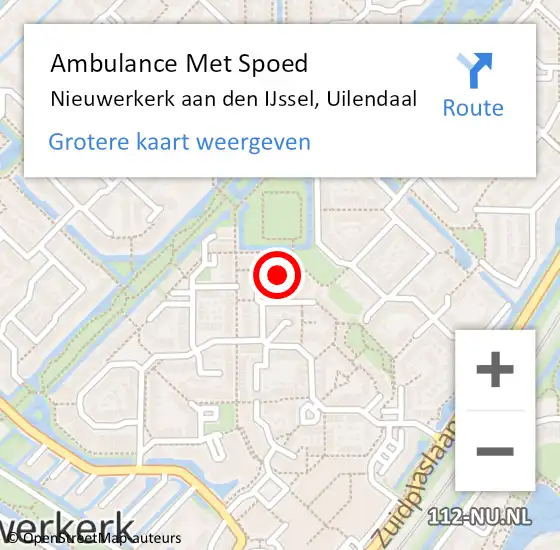 Locatie op kaart van de 112 melding: Ambulance Met Spoed Naar Nieuwerkerk aan den IJssel, Uilendaal op 21 november 2021 00:45