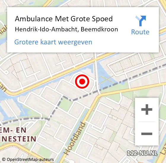Locatie op kaart van de 112 melding: Ambulance Met Grote Spoed Naar Hendrik-Ido-Ambacht, Beemdkroon op 21 november 2021 00:46