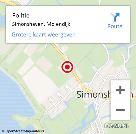 Locatie op kaart van de 112 melding: Politie Simonshaven, Molendijk op 21 november 2021 00:55