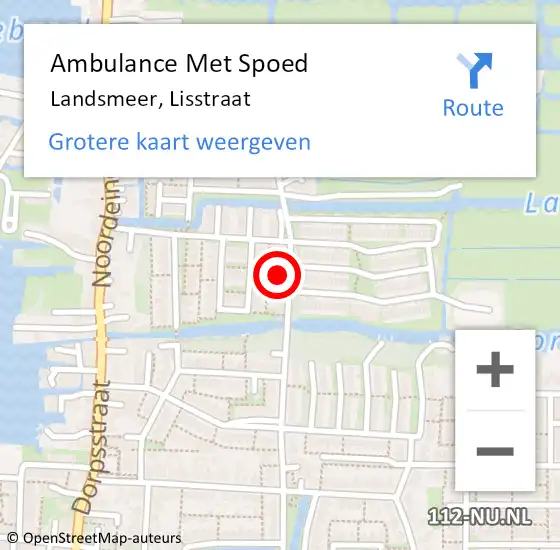 Locatie op kaart van de 112 melding: Ambulance Met Spoed Naar Landsmeer, Lisstraat op 21 november 2021 00:58