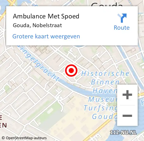 Locatie op kaart van de 112 melding: Ambulance Met Spoed Naar Gouda, Nobelstraat op 21 november 2021 00:59