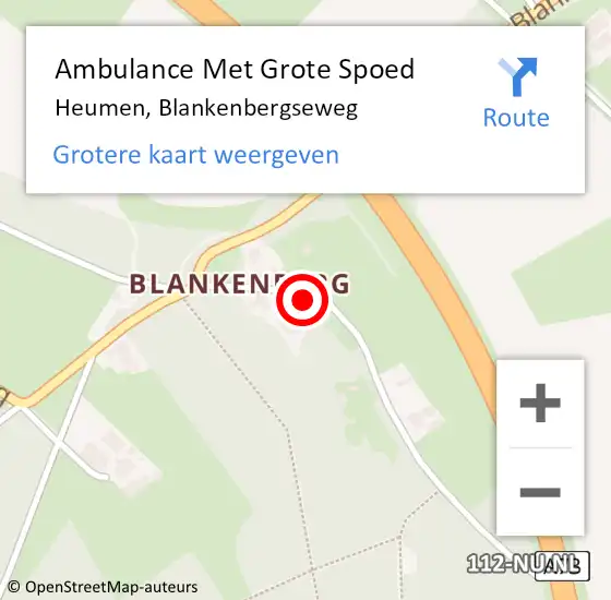 Locatie op kaart van de 112 melding: Ambulance Met Grote Spoed Naar Heumen, Blankenbergseweg op 21 november 2021 02:25