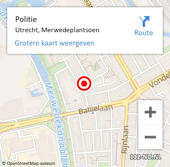 Locatie op kaart van de 112 melding: Politie Utrecht, Merwedeplantsoen op 21 november 2021 03:00