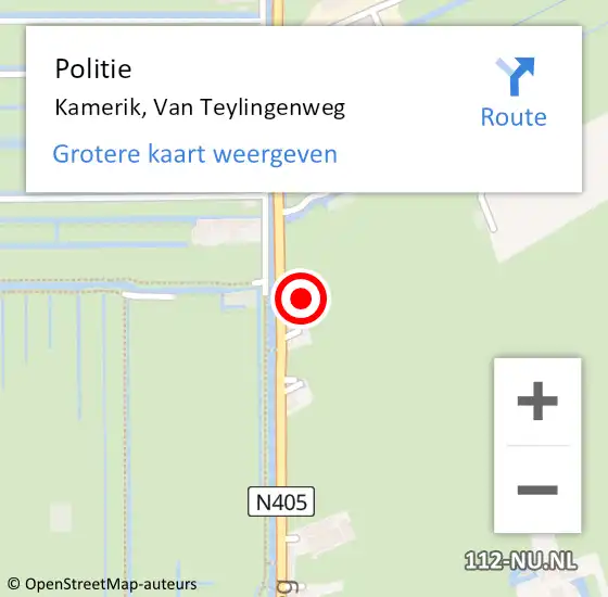 Locatie op kaart van de 112 melding: Politie Kamerik, Van Teylingenweg op 21 november 2021 03:28