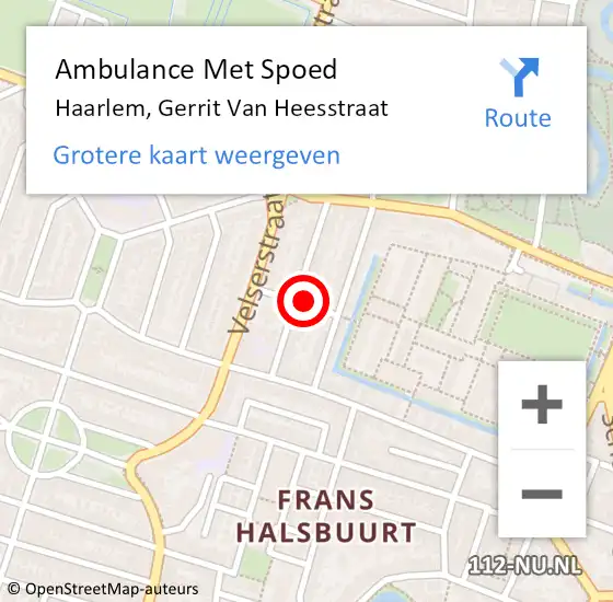 Locatie op kaart van de 112 melding: Ambulance Met Spoed Naar Haarlem, Gerrit van Heesstraat op 21 november 2021 04:44