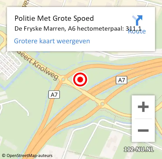 Locatie op kaart van de 112 melding: Politie Met Grote Spoed Naar De Friese Meren, A6 hectometerpaal: 311,1 op 21 november 2021 05:12