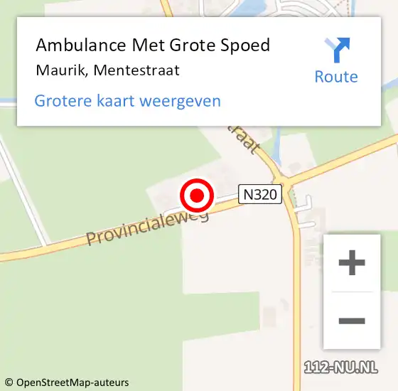 Locatie op kaart van de 112 melding: Ambulance Met Grote Spoed Naar Maurik, Mentestraat op 21 november 2021 07:15