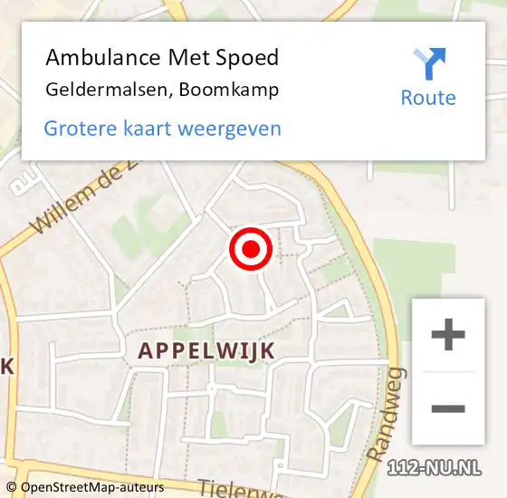 Locatie op kaart van de 112 melding: Ambulance Met Spoed Naar Geldermalsen, Boomkamp op 21 november 2021 09:03