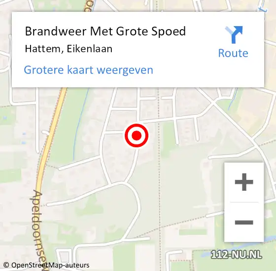 Locatie op kaart van de 112 melding: Brandweer Met Grote Spoed Naar Hattem, Eikenlaan op 21 november 2021 09:43