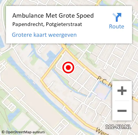 Locatie op kaart van de 112 melding: Ambulance Met Grote Spoed Naar Papendrecht, Potgieterstraat op 21 november 2021 10:05