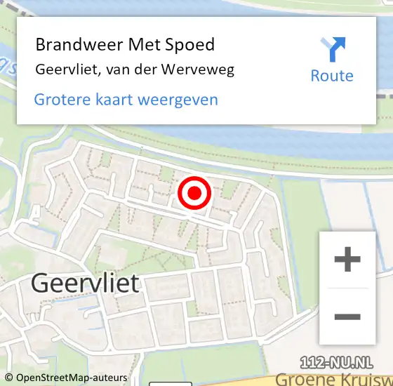 Locatie op kaart van de 112 melding: Brandweer Met Spoed Naar Geervliet, van der Werveweg op 21 november 2021 10:39