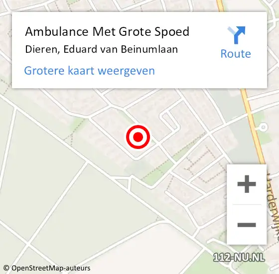 Locatie op kaart van de 112 melding: Ambulance Met Grote Spoed Naar Dieren, Eduard van Beinumlaan op 21 november 2021 10:48