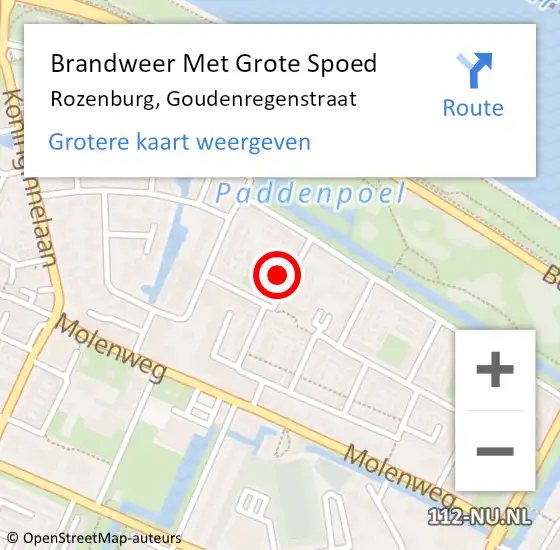 Locatie op kaart van de 112 melding: Brandweer Met Grote Spoed Naar Rozenburg, Goudenregenstraat op 21 november 2021 11:43