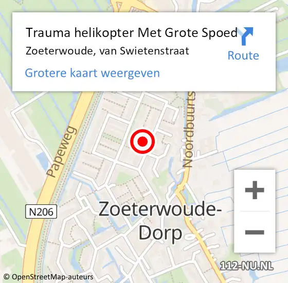 Locatie op kaart van de 112 melding: Trauma helikopter Met Grote Spoed Naar Zoeterwoude, van Swietenstraat op 21 november 2021 11:46