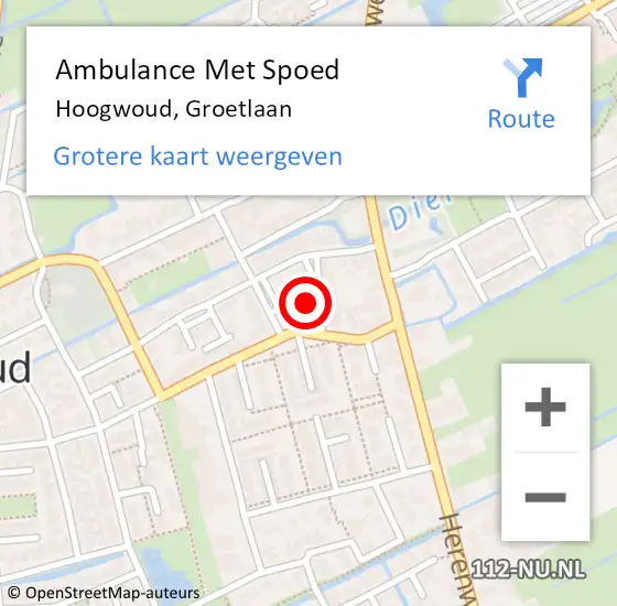 Locatie op kaart van de 112 melding: Ambulance Met Spoed Naar Hoogwoud, Groetlaan op 21 november 2021 11:56