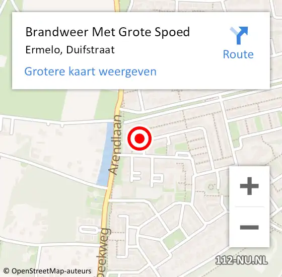 Locatie op kaart van de 112 melding: Brandweer Met Grote Spoed Naar Ermelo, Duifstraat op 21 november 2021 13:47