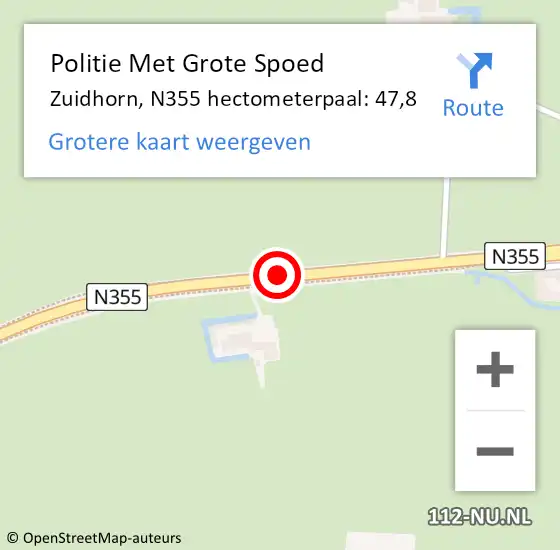Locatie op kaart van de 112 melding: Politie Met Grote Spoed Naar Zuidhorn, N355 hectometerpaal: 47,8 op 21 november 2021 13:49