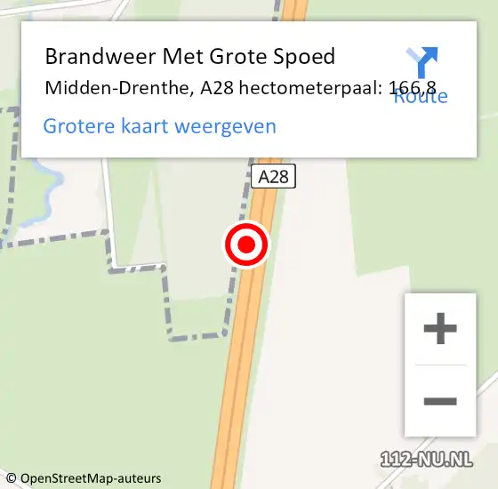 Locatie op kaart van de 112 melding: Brandweer Met Grote Spoed Naar Midden-Drenthe, A28 hectometerpaal: 166,8 op 21 november 2021 13:55