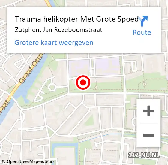 Locatie op kaart van de 112 melding: Trauma helikopter Met Grote Spoed Naar Zutphen, Jan Rozeboomstraat op 21 november 2021 14:53