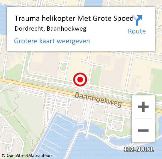 Locatie op kaart van de 112 melding: Trauma helikopter Met Grote Spoed Naar Dordrecht, Baanhoekweg op 21 november 2021 14:55