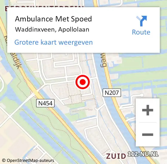 Locatie op kaart van de 112 melding: Ambulance Met Spoed Naar Waddinxveen, Apollolaan op 21 november 2021 15:08