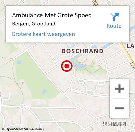 Locatie op kaart van de 112 melding: Ambulance Met Grote Spoed Naar Bergen, Grootland op 21 november 2021 15:16