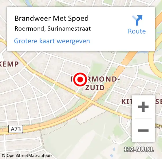 Locatie op kaart van de 112 melding: Brandweer Met Spoed Naar Roermond, Surinamestraat op 21 november 2021 15:42