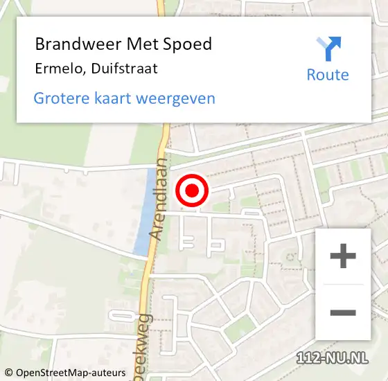 Locatie op kaart van de 112 melding: Brandweer Met Spoed Naar Ermelo, Duifstraat op 21 november 2021 15:58