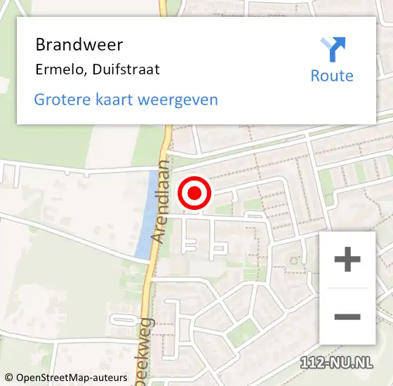 Locatie op kaart van de 112 melding: Brandweer Ermelo, Duifstraat op 21 november 2021 16:03