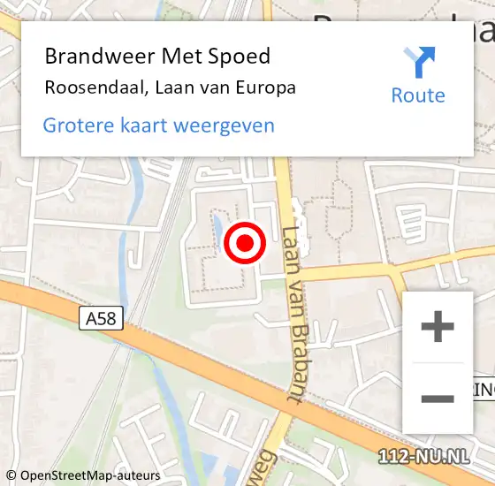 Locatie op kaart van de 112 melding: Brandweer Met Spoed Naar Roosendaal, Laan van Europa op 21 november 2021 16:32