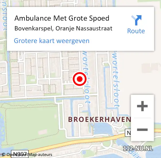 Locatie op kaart van de 112 melding: Ambulance Met Grote Spoed Naar Bovenkarspel, Oranje Nassaustraat op 21 november 2021 16:37