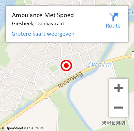 Locatie op kaart van de 112 melding: Ambulance Met Spoed Naar Giesbeek, Dahliastraat op 21 november 2021 16:59