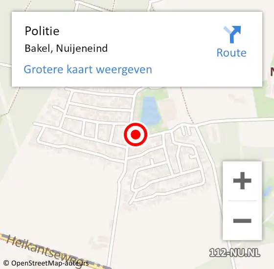 Locatie op kaart van de 112 melding: Politie Bakel, Nuijeneind op 21 november 2021 17:20