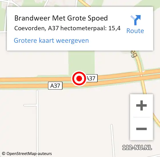 Locatie op kaart van de 112 melding: Brandweer Met Grote Spoed Naar Coevorden, A37 hectometerpaal: 15,4 op 21 november 2021 17:36