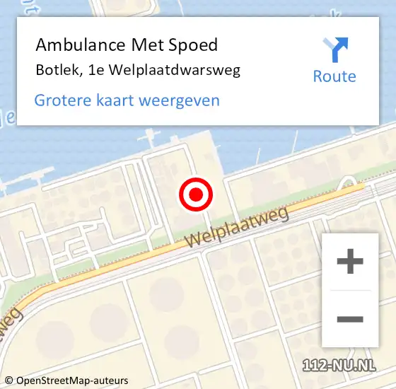 Locatie op kaart van de 112 melding: Ambulance Met Spoed Naar Botlek, 1e Welplaatdwarsweg op 21 november 2021 17:38