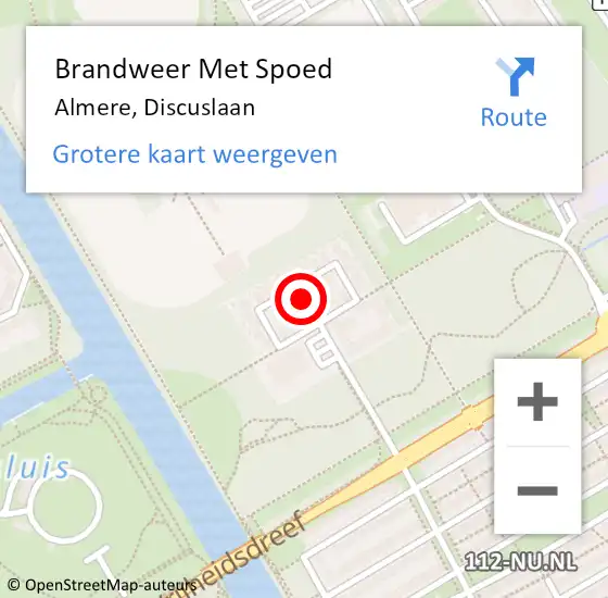 Locatie op kaart van de 112 melding: Brandweer Met Spoed Naar Almere, Discuslaan op 21 november 2021 17:48